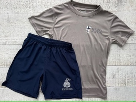 Athletic top and shorts customized for a school PE Kit